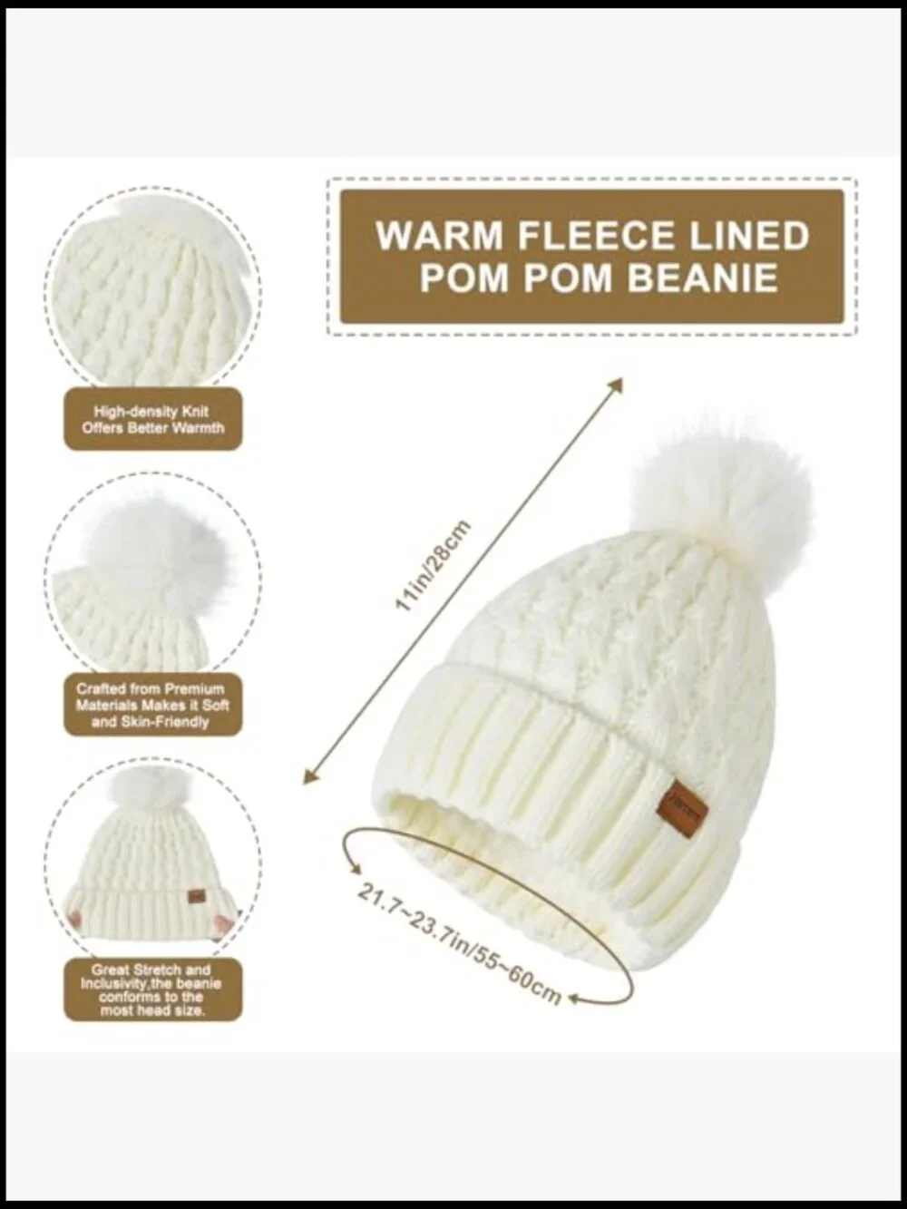 Winter Beanie Hat, Long Scarf, and Touchscreen Gloves Set with Fleece Lining